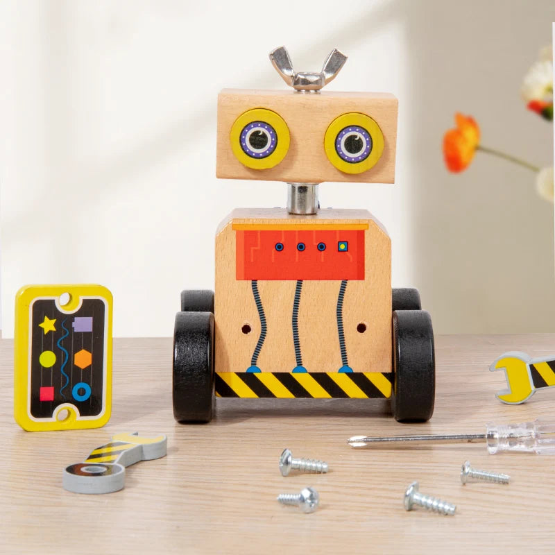 Wooden Montessori multifunctional gear assembly robot for children's hands-on training logic ability puzzle toy