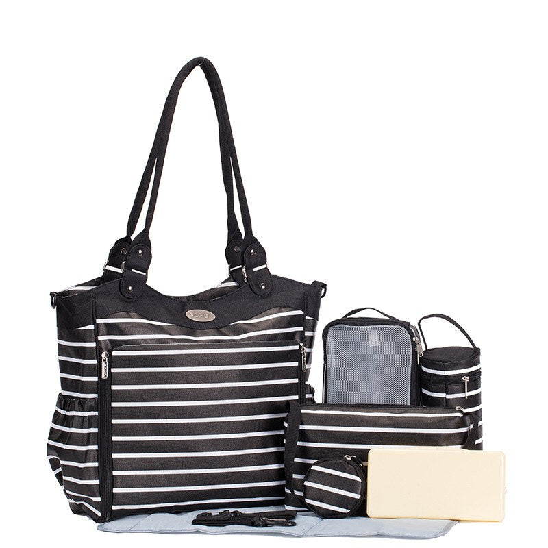 9pcs/set Maternity Diaper Nappy Bags with Stroller Hooks Baby Bottle Bag Tote Kids Clothes Pouch Nappy Changing Pad