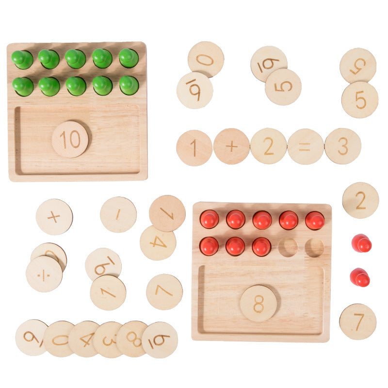 Wooden children's early education numerical arithmetic ten grid array mathematics enlightenment color small person pairing puzzle toy