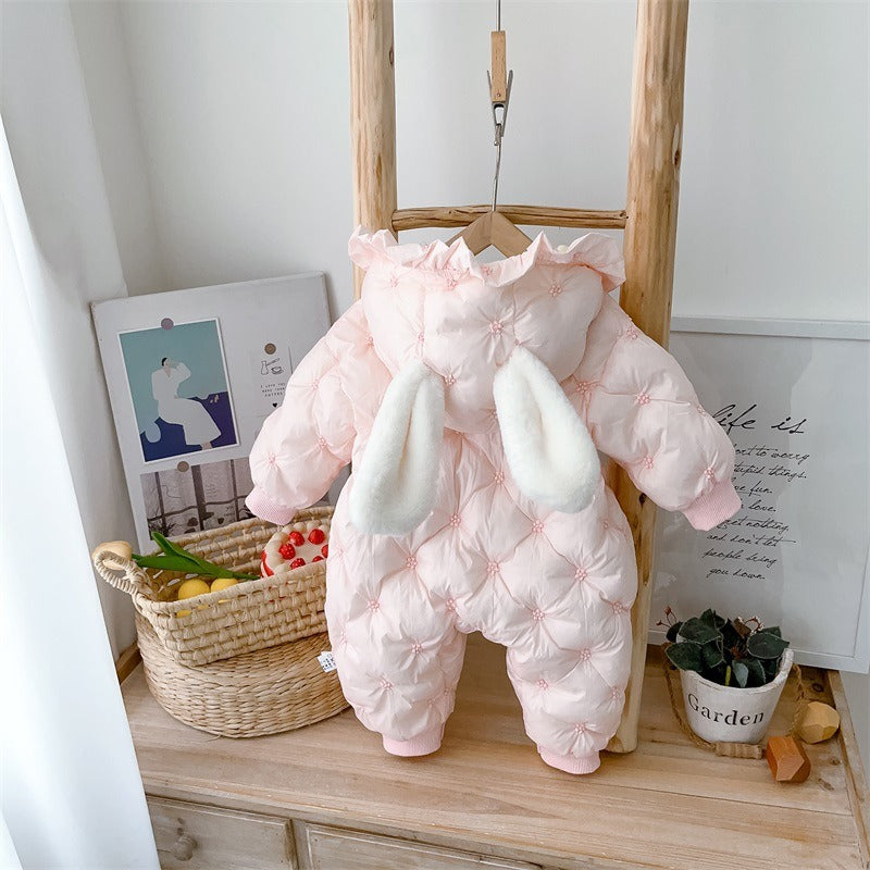 Winter Cotton Padded Clothes Baby's Velvet Thickened Romper One Piece Cotton Padded Clothes For 100 Days Of Full Moon