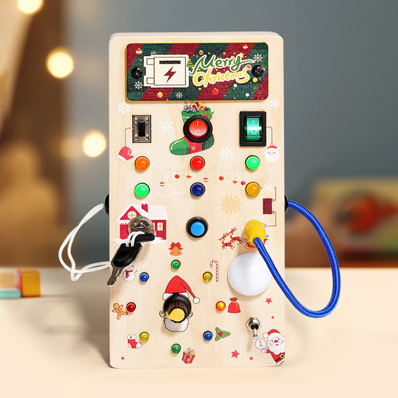 Christmas Gift Children's Early Education Wooden Switch Plug Power LED Light Busy Board Toy