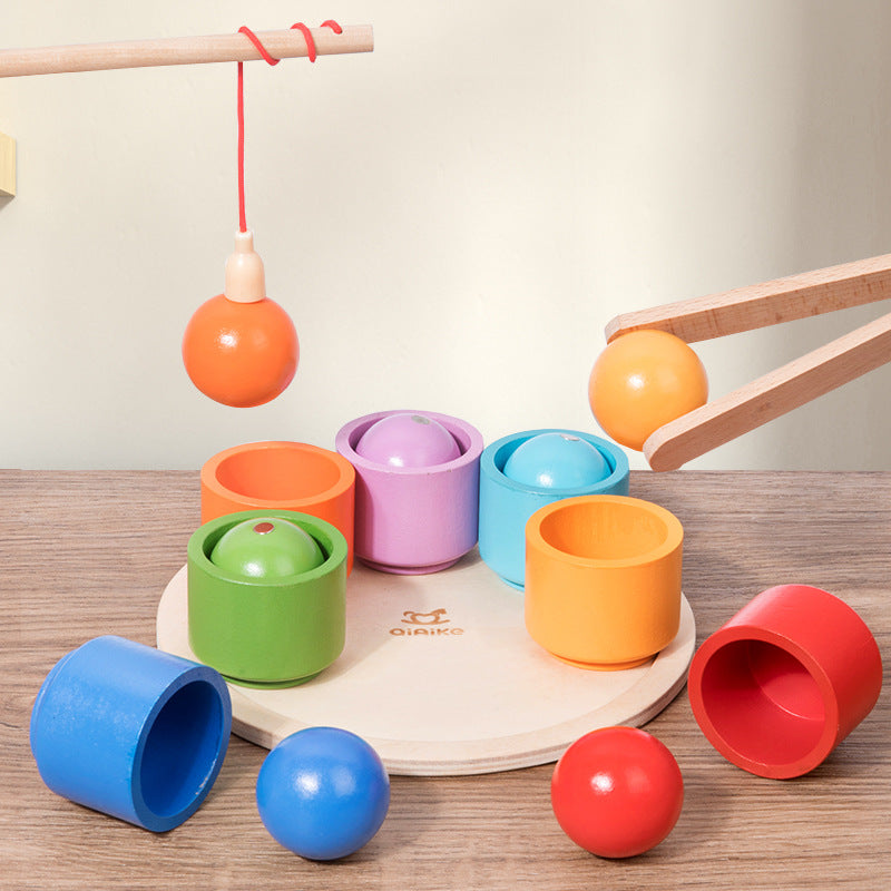 Children's magnetic ball and cup color classification matching clip ball clip ball clip ball game wooden toy