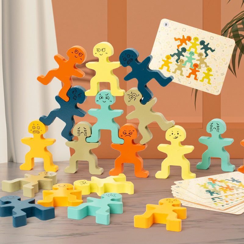 Wooden Cute Little People Balance Stacking Fun Puzzle Early Education Hands on Balance Ability Training Enlightenment Toy