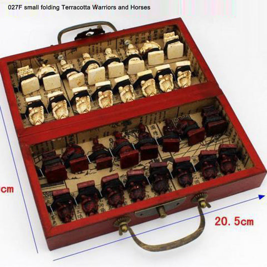 Terra Cotta Warriors, chess, three-dimensional characters, gifts, antique chess, small size, folding chessboard, chess, portable gifts