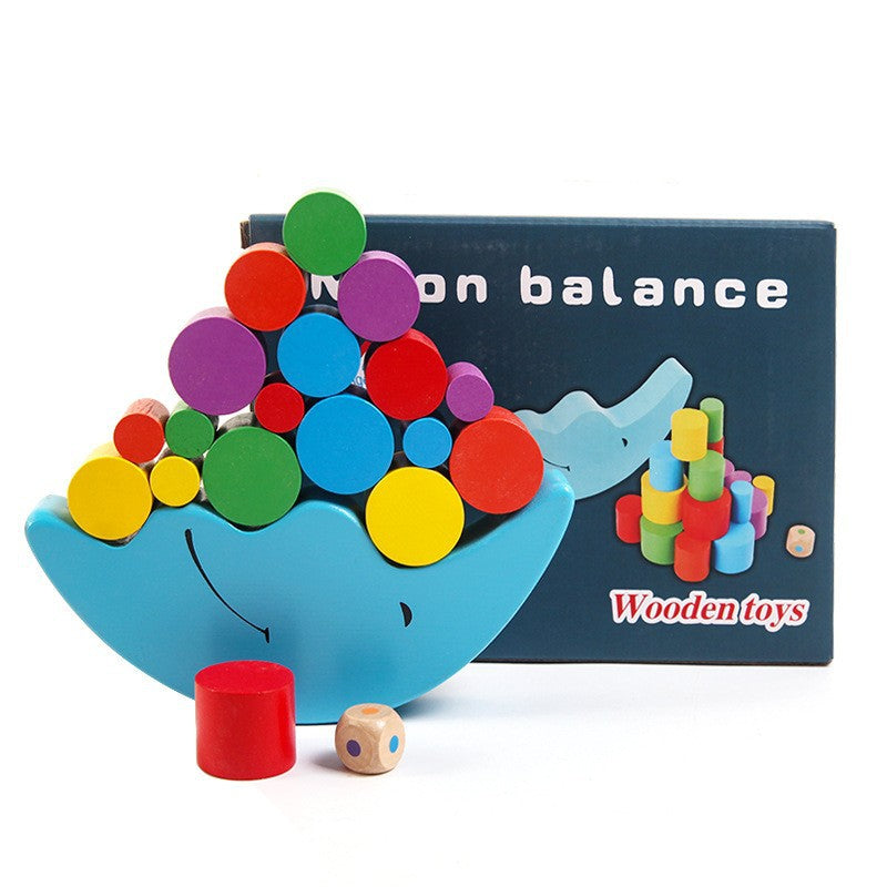 Christmas toy gift, wooden moon, balance beam, building block toy, children's early education, puzzle, stacking, building, tower building, parent-child interactive game