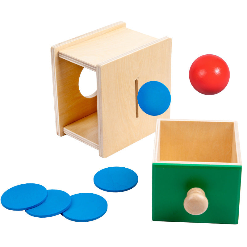 Wooden Montessori teaching aid drawer game educational toy 2-in-1 coin operated pitching box