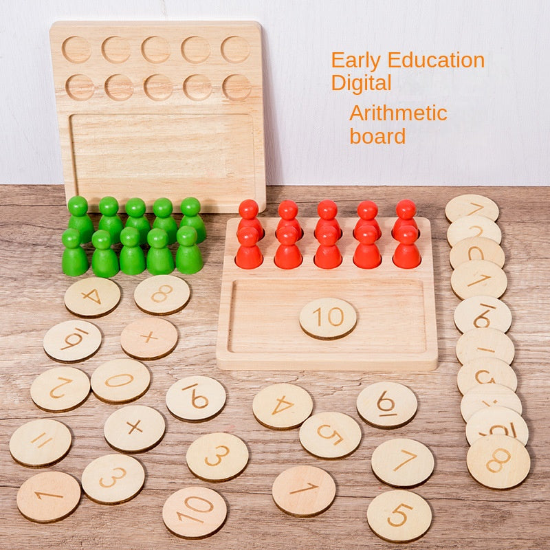Wooden children's early education numerical arithmetic ten grid array mathematics enlightenment color small person pairing puzzle toy