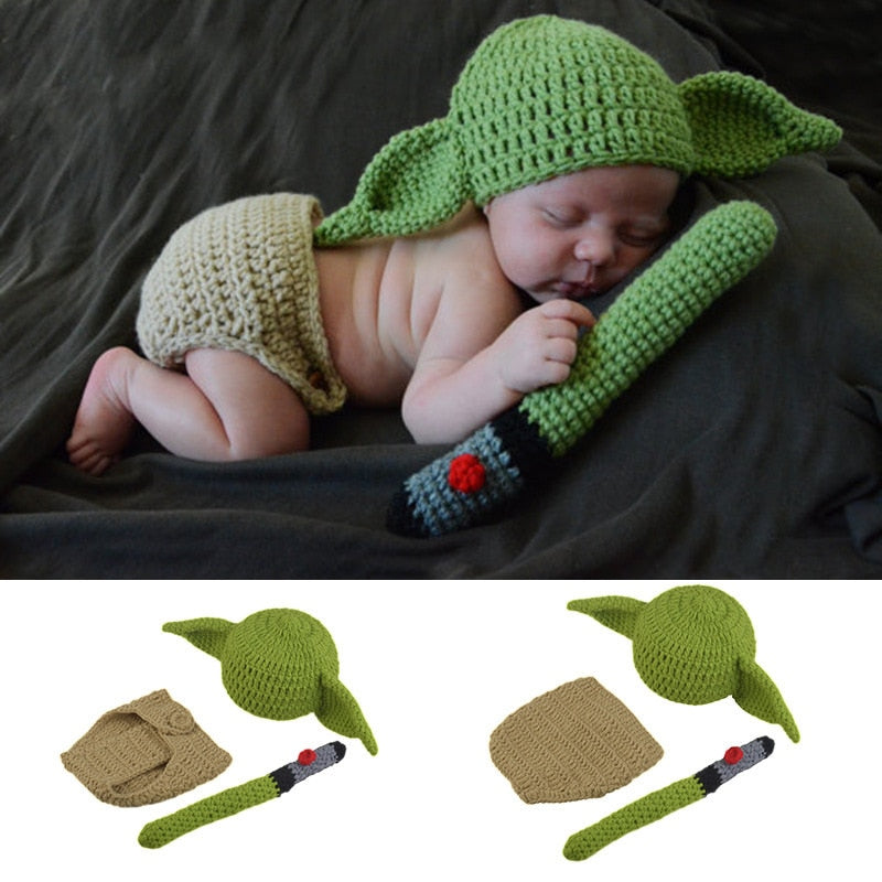 Hot Star Wars Yoda Outfits Crochet Baby Yoda Costume Newborn Baby Yoda Photography Props Knitted Cartoon Clothing
