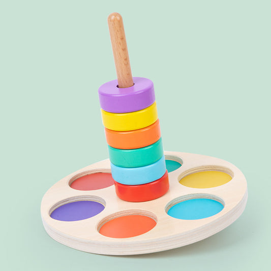 Wooden children's early education foldable rainbow collar cultivates color cognition, coordination, and pairing with column toys