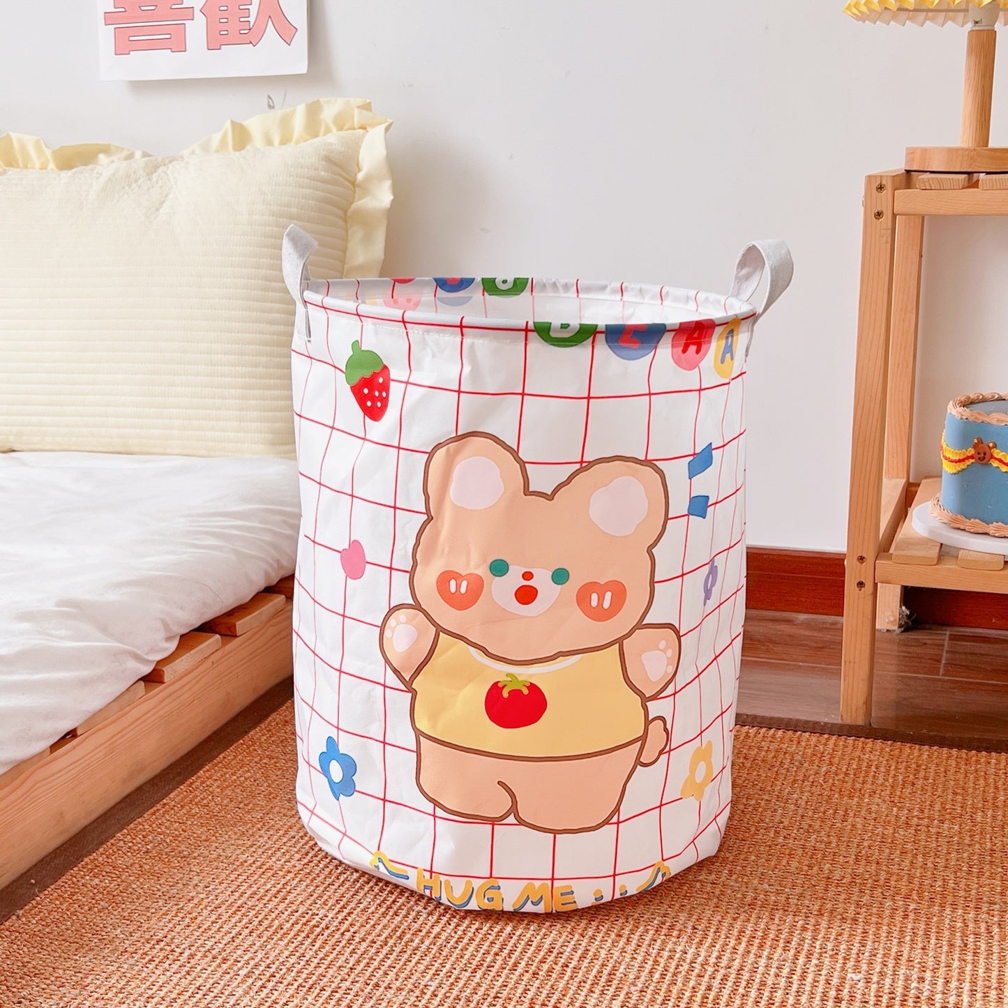 Cute Foldable Dirty Clothes Basket Canvas Storage Basket Household Fabric Sundries Finishing Toys Large Storage Bucket
