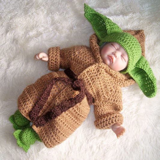 Hot Star Wars Yoda Outfits Crochet Baby Yoda Costume Newborn Baby Yoda Photography Props Knitted Cartoon Clothing