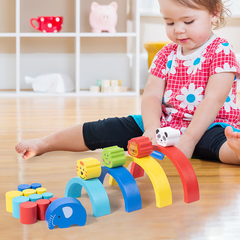 Montessori Early Education Rainbow Animal Balance Building Blocks Fun Enlightenment Kindergarten Stacker Musician Eye Coordination Stacking Height