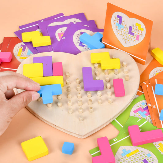 Wooden versatile heart-shaped puzzle for children's early education, puzzle thinking training, Tetris blocks