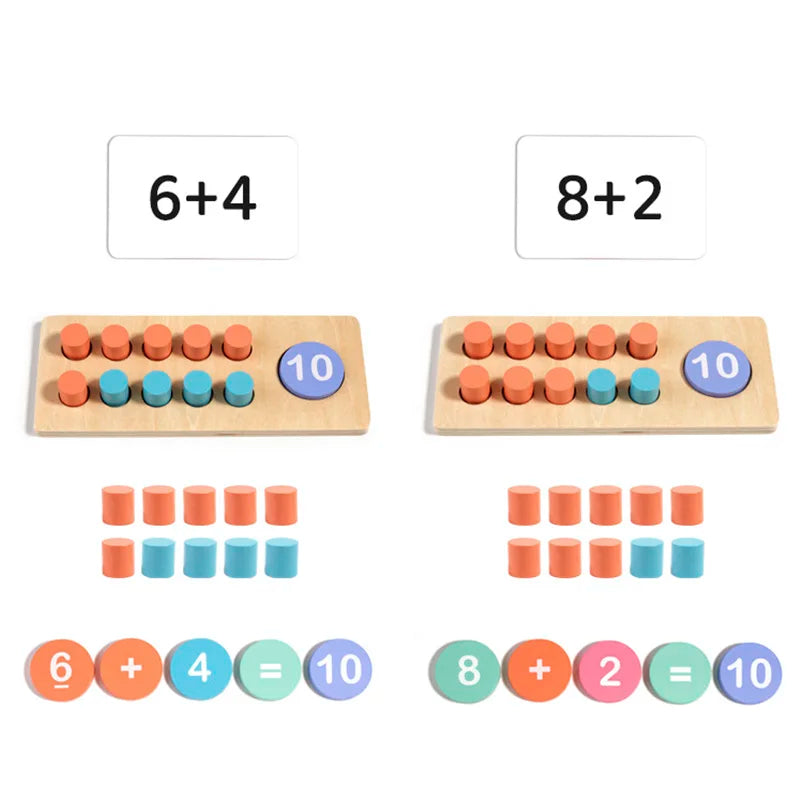 Kindergarten puzzle wooden toy ten grid array addition and subtraction arithmetic ten digit counter for children