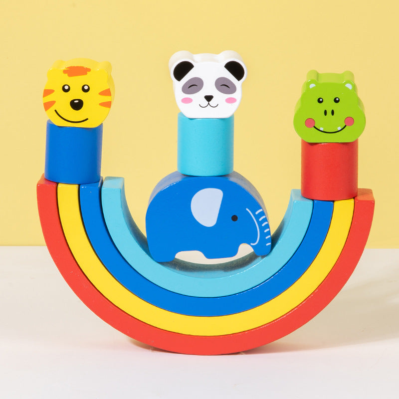 Montessori Early Education Rainbow Animal Balance Building Blocks Fun Enlightenment Kindergarten Stacker Musician Eye Coordination Stacking Height