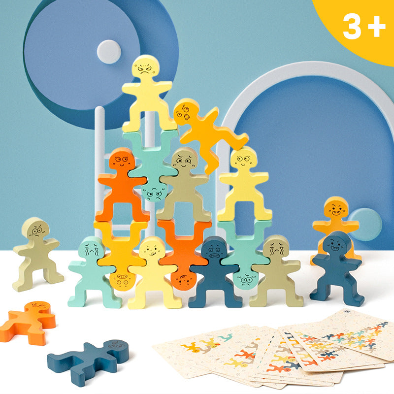 Wooden Cute Little People Balance Stacking Fun Puzzle Early Education Hands on Balance Ability Training Enlightenment Toy