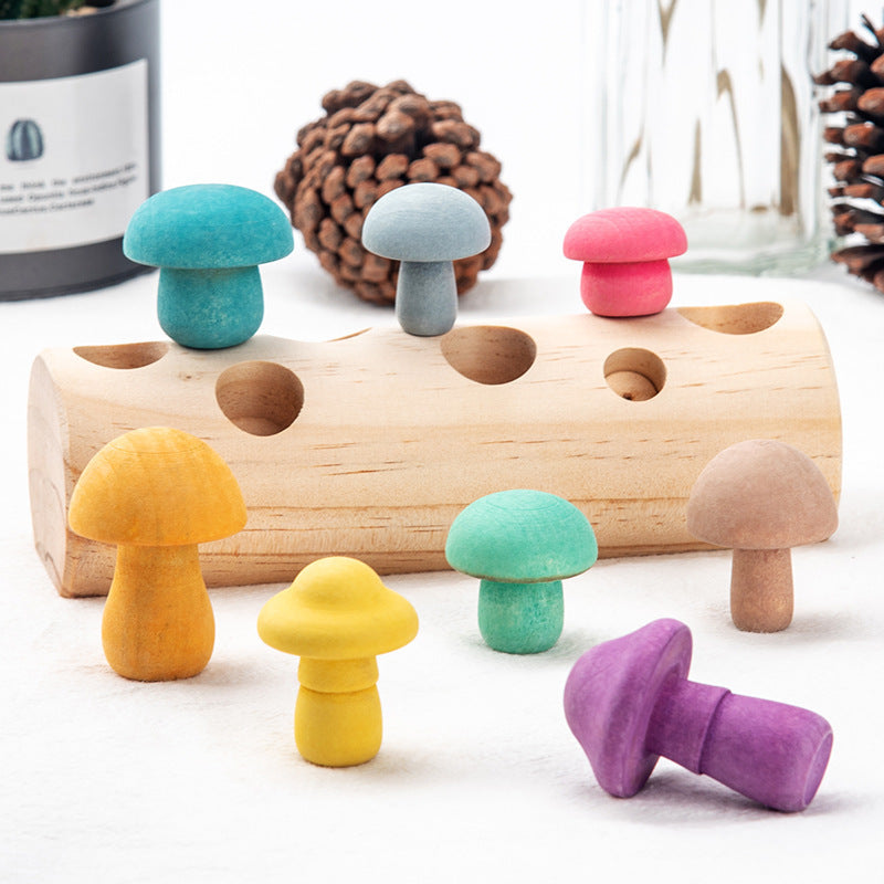 Simulation Mushroom Picking Game Fun Macaron Mushroom Picking Wooden Toy
