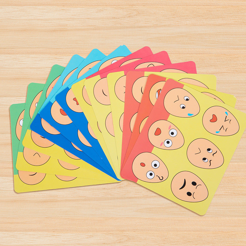 Wooden children's early education fun expression egg matching game, children's concentration training interactive puzzle toy
