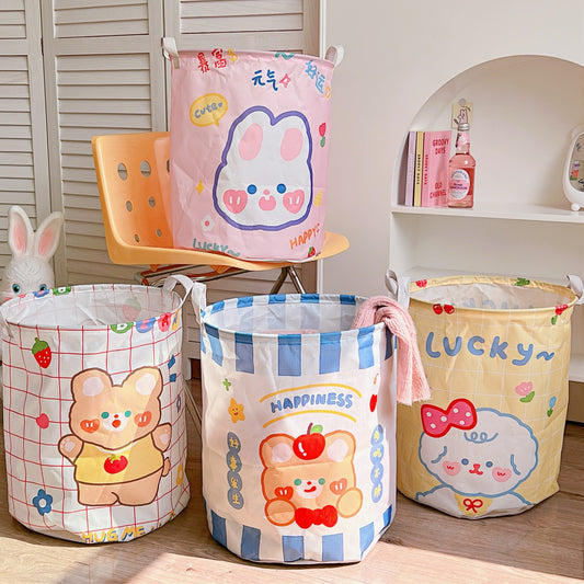 Cute Foldable Dirty Clothes Basket Canvas Storage Basket Household Fabric Sundries Finishing Toys Large Storage Bucket