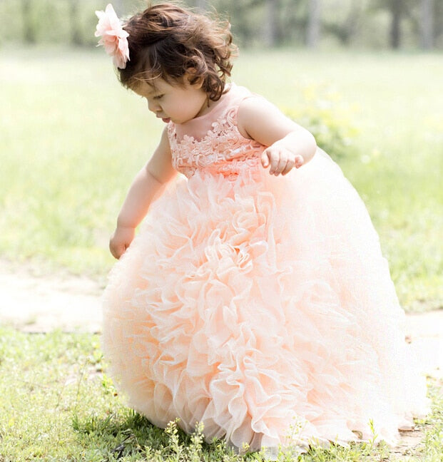 Ellies Bridal Girls Princess Pageant Dress Tulle Ruffles Tiered Evening Party Kids Ball Gowns Crystal Bow First Communion Dress