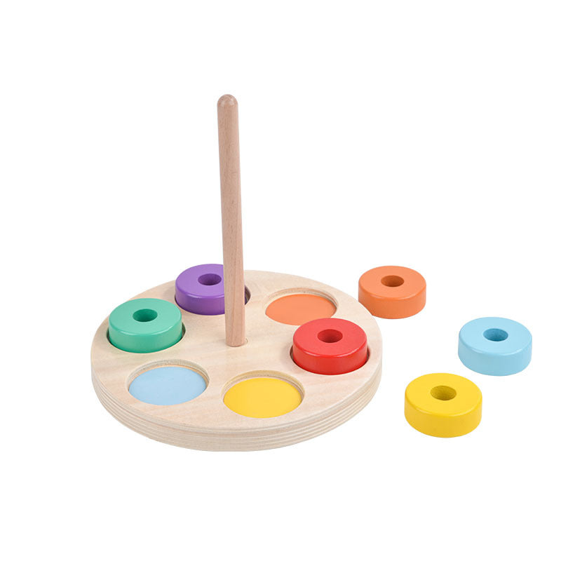 Wooden children's early education foldable rainbow collar cultivates color cognition, coordination, and pairing with column toys