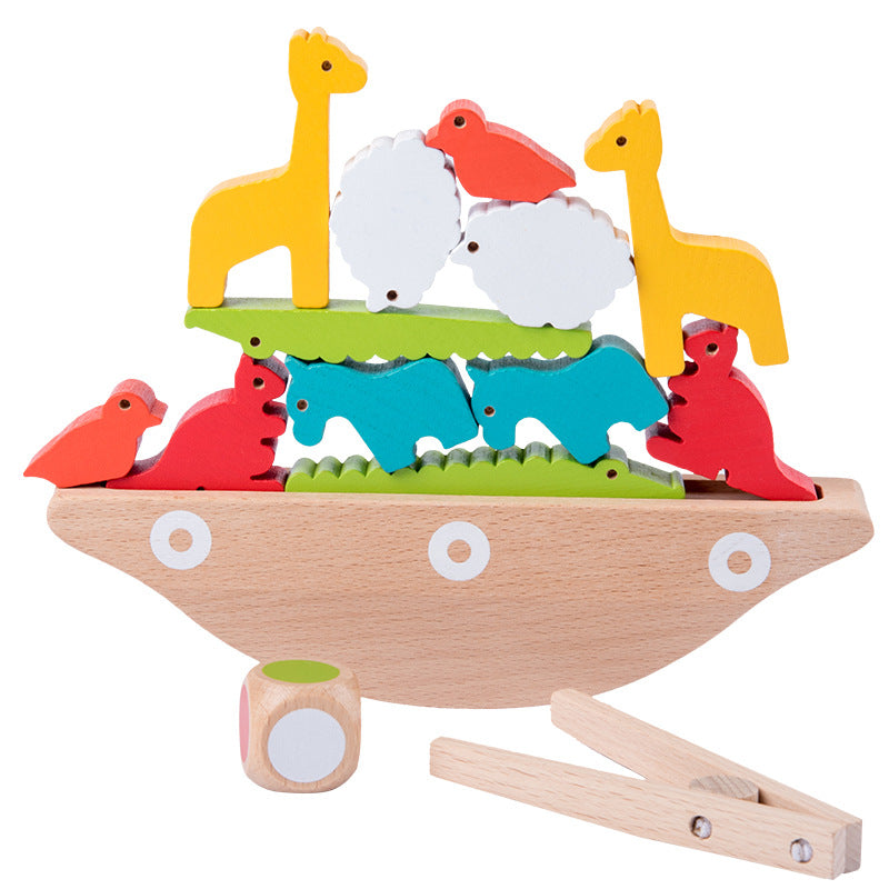 Wooden children's fun animal balance boat game, stacking stilts, seesaw, building blocks, puzzle and early education toys