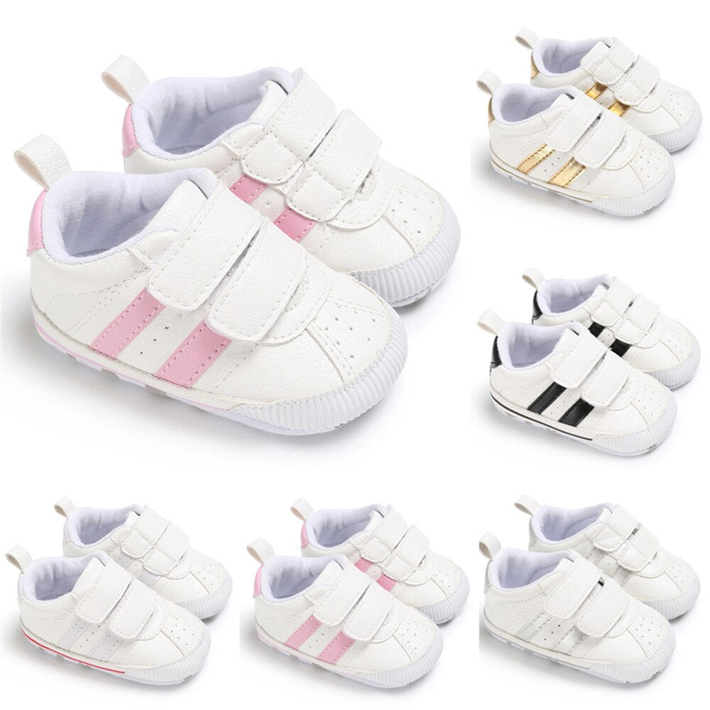 Fashion Toddler Baby 0-18M Soft Sole Hook Loop Prewalker Sneakers Baby Boy Girl Crib Shoes Leather Sports Non-slip Walker Shoes