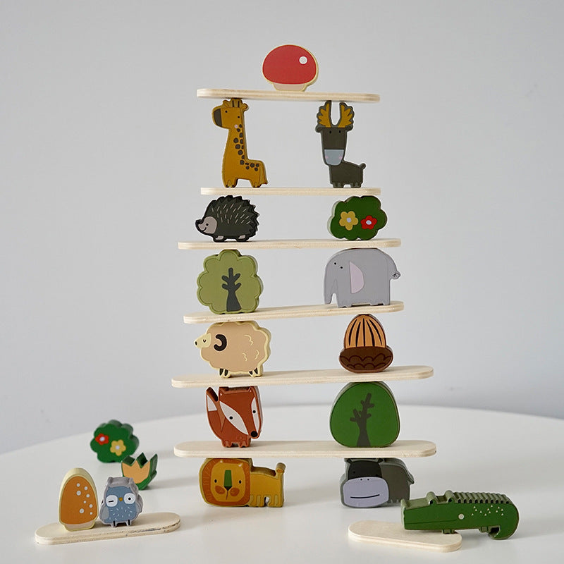 Wooden multifunctional animal balance toys, puzzle stacking blocks, children's early education stacking high parent-child interactive toys