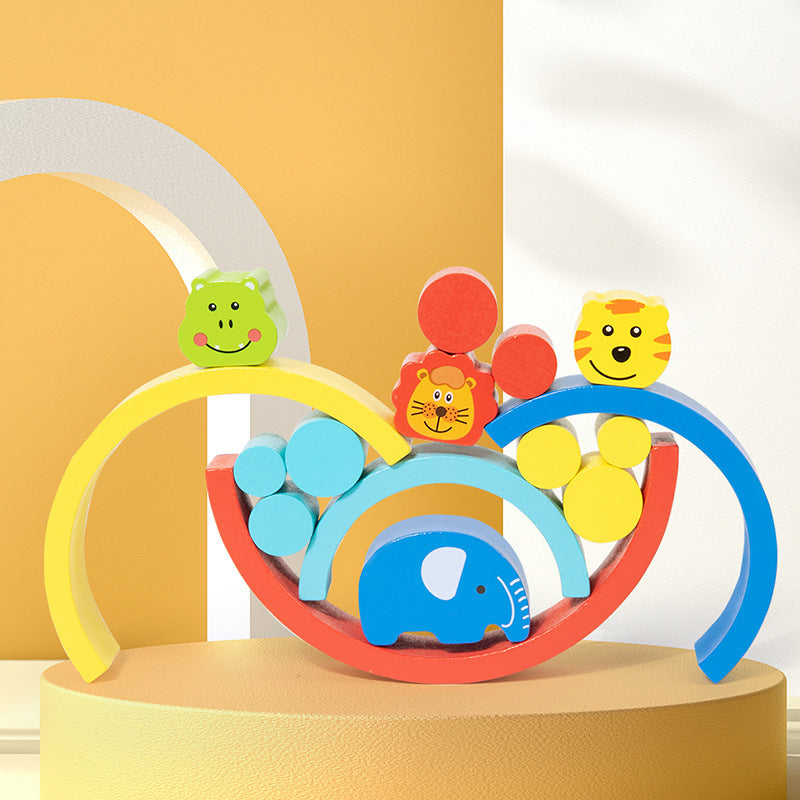 Montessori Early Education Rainbow Animal Balance Building Blocks Fun Enlightenment Kindergarten Stacker Musician Eye Coordination Stacking Height