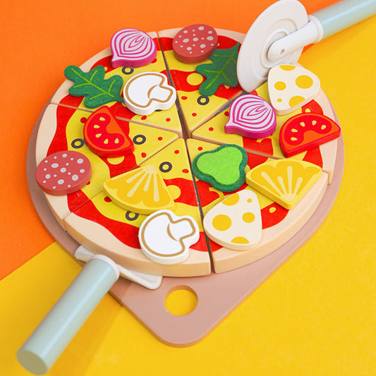Children's early education puzzle play house simulation pizza fruits and vegetables joyful role-playing kitchen wooden toys