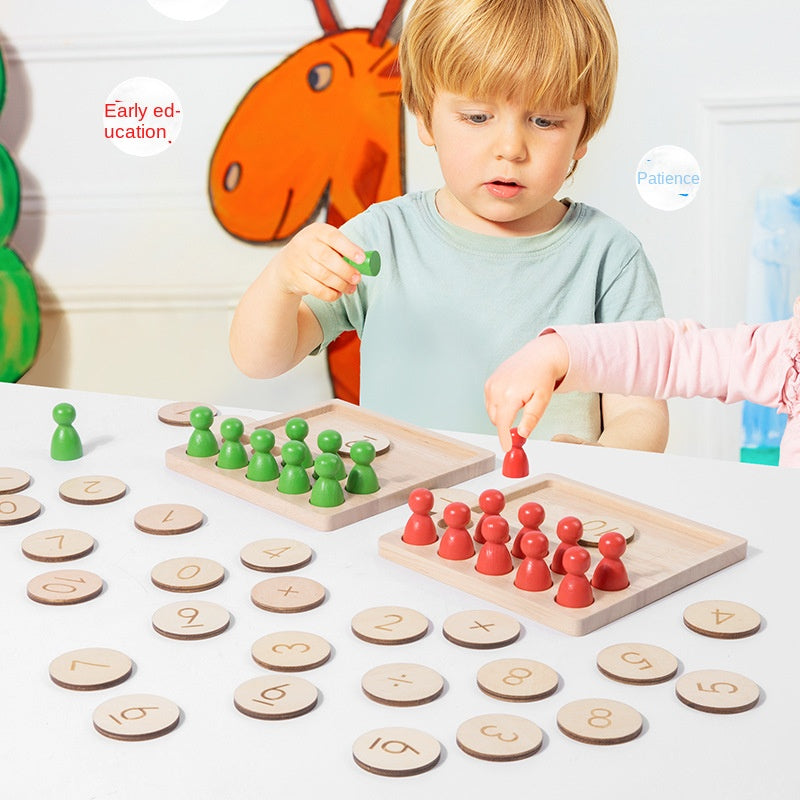 Wooden children's early education numerical arithmetic ten grid array mathematics enlightenment color small person pairing puzzle toy