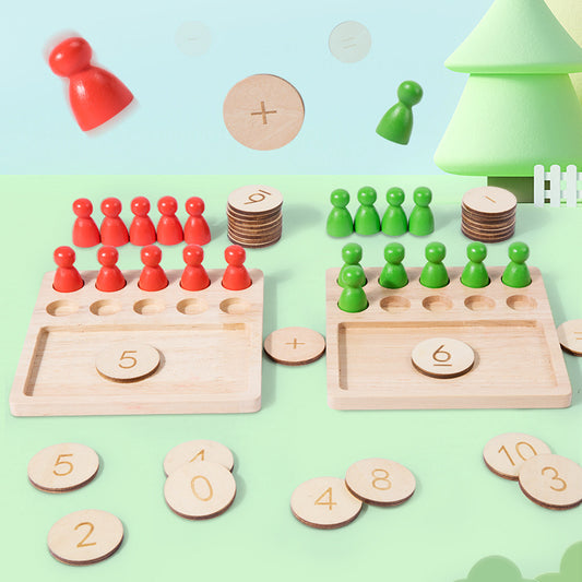 Wooden children's early education numerical arithmetic ten grid array mathematics enlightenment color small person pairing puzzle toy