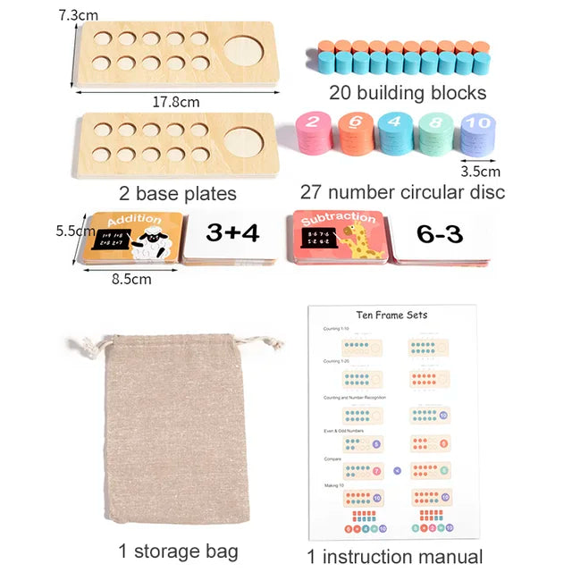 Kindergarten puzzle wooden toy ten grid array addition and subtraction arithmetic ten digit counter for children