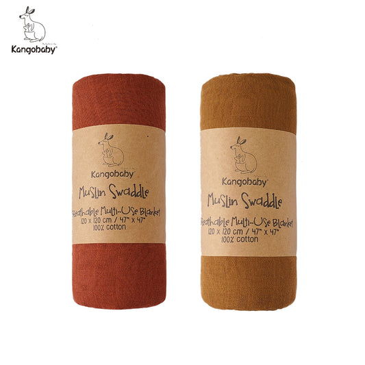 Kangobaby #Old Time# 100% Cotton Plain Color 2pcs Set Hot Sale Baby Muslin Swaddle Blanket