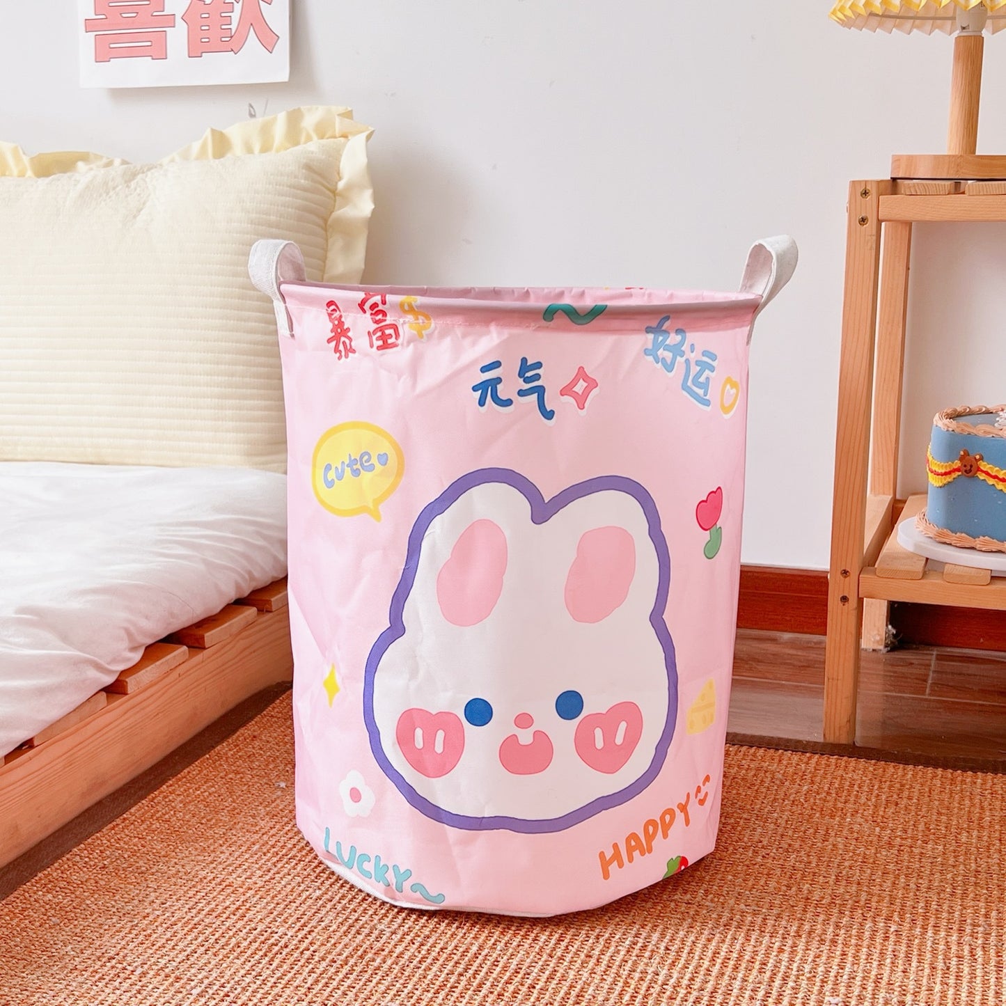 Cute Foldable Dirty Clothes Basket Canvas Storage Basket Household Fabric Sundries Finishing Toys Large Storage Bucket