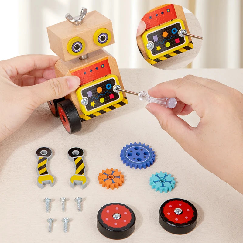 Wooden Montessori multifunctional gear assembly robot for children's hands-on training logic ability puzzle toy
