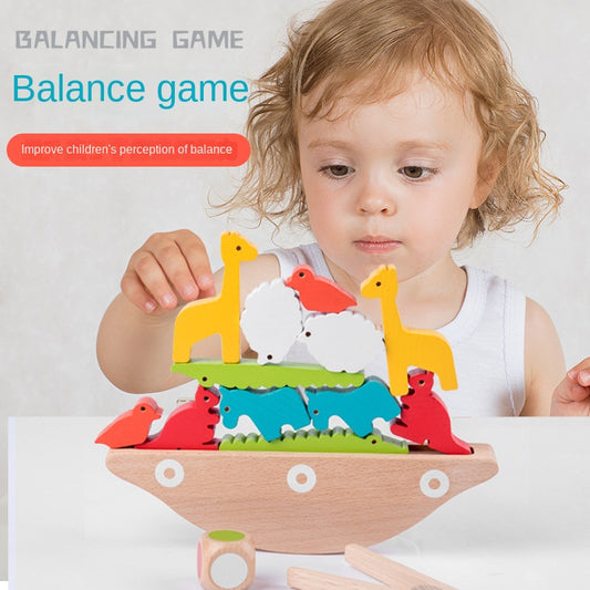 Wooden children's fun animal balance boat game, stacking stilts, seesaw, building blocks, puzzle and early education toys