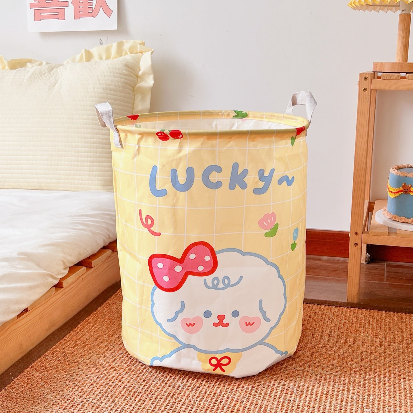 Cute Foldable Dirty Clothes Basket Canvas Storage Basket Household Fabric Sundries Finishing Toys Large Storage Bucket