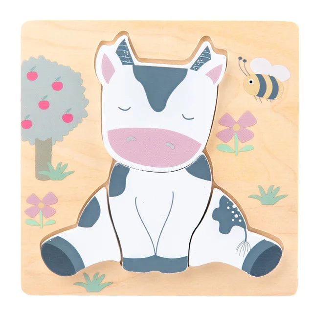 Wooden New Cartoon Animal Stereoscopic Plane Puzzle for Early Childhood Education Cognitive Puzzle Puzzle Toy
