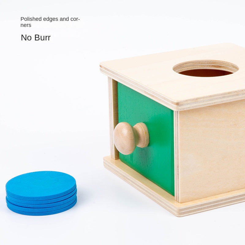 Wooden Montessori teaching aid drawer game educational toy 2-in-1 coin operated pitching box