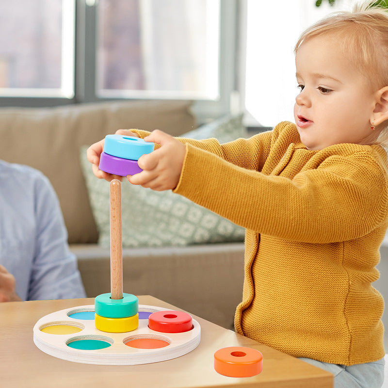 Wooden children's early education foldable rainbow collar cultivates color cognition, coordination, and pairing with column toys