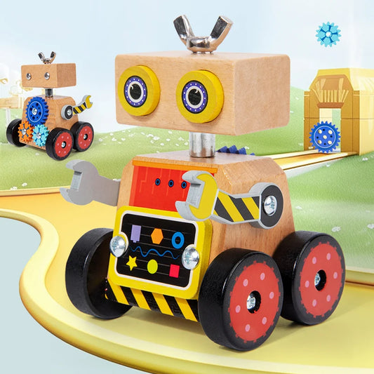 Wooden Montessori multifunctional gear assembly robot for children's hands-on training logic ability puzzle toy