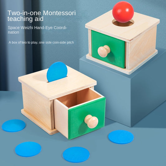 Wooden Montessori teaching aid drawer game educational toy 2-in-1 coin operated pitching box