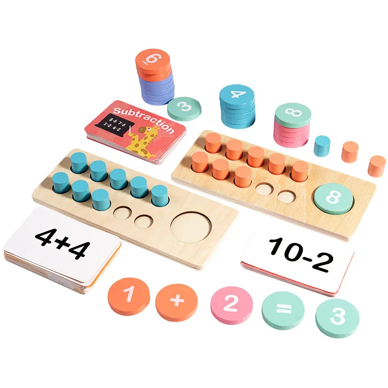 Kindergarten puzzle wooden toy ten grid array addition and subtraction arithmetic ten digit counter for children
