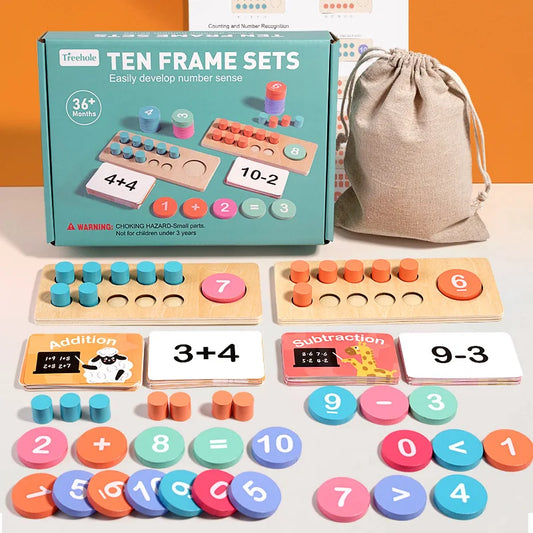 Kindergarten puzzle wooden toy ten grid array addition and subtraction arithmetic ten digit counter for children