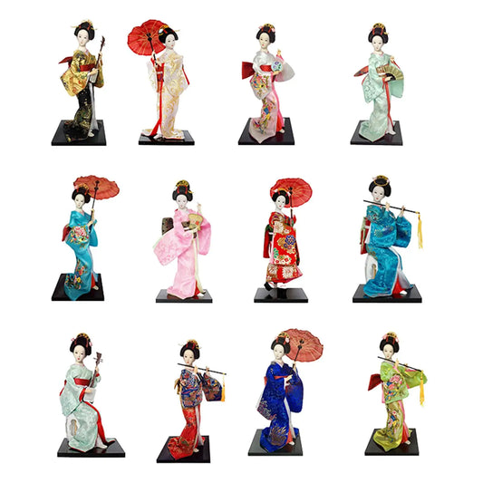 12" Japanese Geisha Collectible Figurine Kimono Dolls Asian Geisha Doll Girl Statue for Home Office Shelf Table Decoration