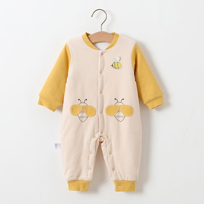 Baby One-Piece Suit Class A Pure Cotton Three-Layer Cotton Mixed Romper Crawling Suit Autumn And Winter New Baby Warm Clothes