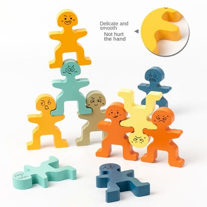 Wooden Cute Little People Balance Stacking Fun Puzzle Early Education Hands on Balance Ability Training Enlightenment Toy