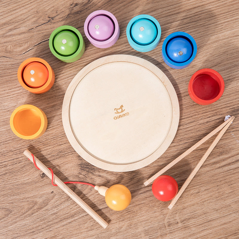 Children's magnetic ball and cup color classification matching clip ball clip ball clip ball game wooden toy