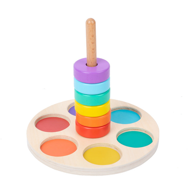 Wooden children's early education foldable rainbow collar cultivates color cognition, coordination, and pairing with column toys